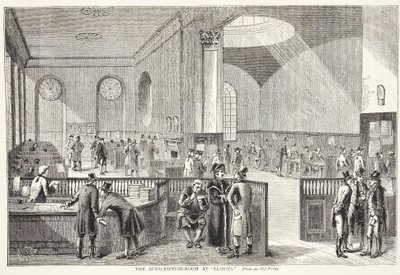The Subscription Room at Lloyds, after an old print by Pugin and Rowlandson